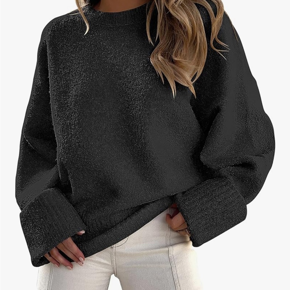 anrabess NWT Black Oversized Crew Neck Sweater